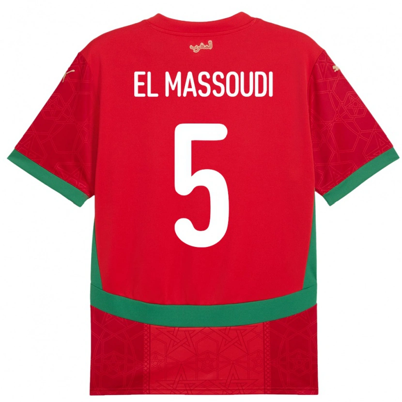 Danxen Dětské Maroko Nassim El Massoudi #5 Červený Domů Hráčské Dresy 24-26 Dres