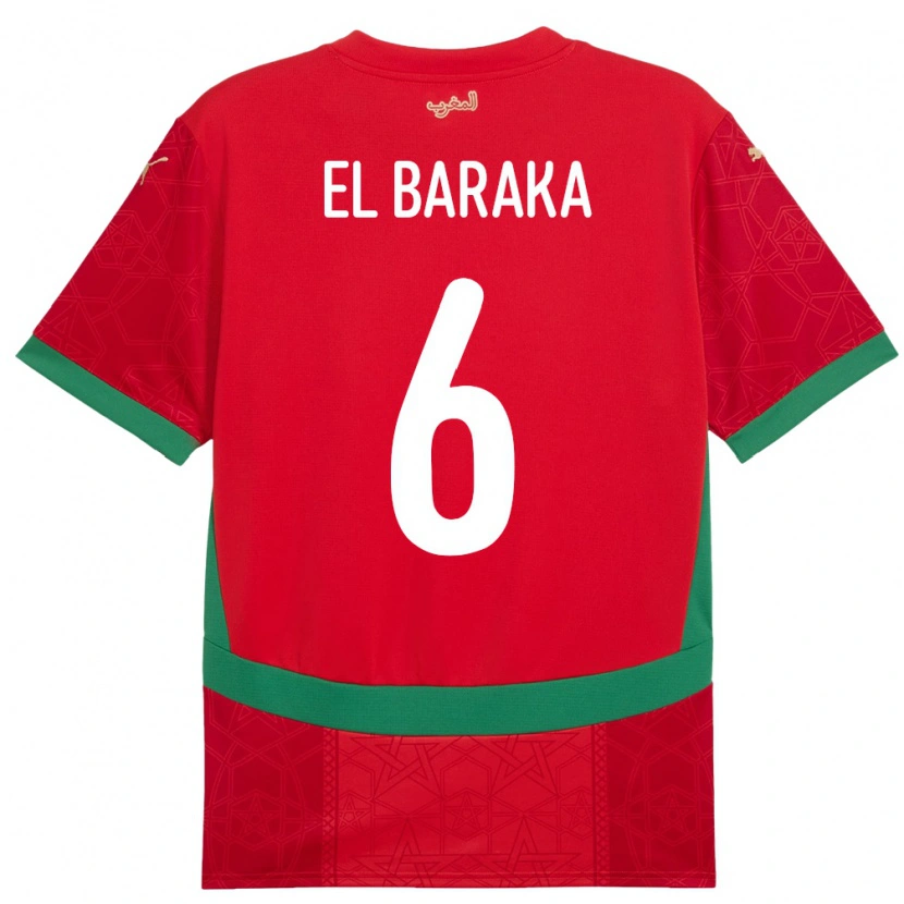 Danxen Dětské Maroko Jibril El Baraka #6 Červený Domů Hráčské Dresy 24-26 Dres