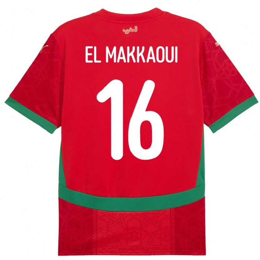 Danxen Dětské Maroko Anas El Makkaoui #16 Červený Domů Hráčské Dresy 24-26 Dres