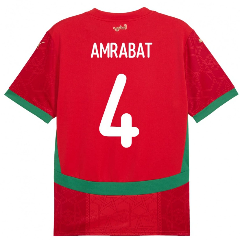 Danxen Dětské Maroko Soufiane Amrabat #4 Červený Domů Hráčské Dresy 24-26 Dres