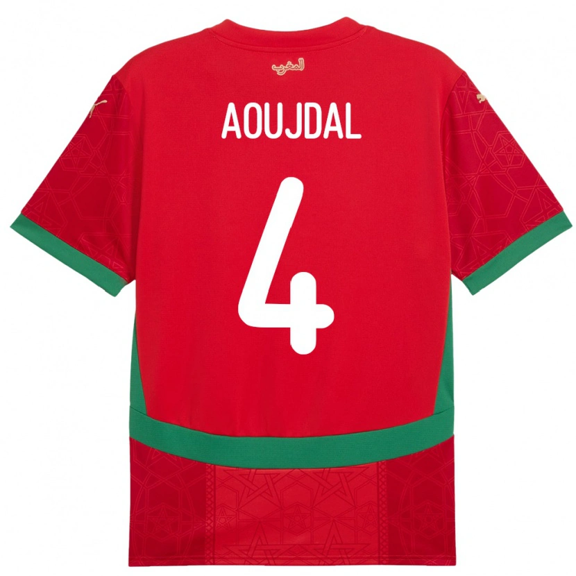 Danxen Dětské Maroko Youssef Aoujdal #4 Červený Domů Hráčské Dresy 24-26 Dres