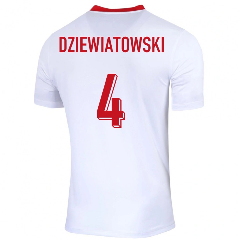 Danxen Dětské Polsko Mateusz Dziewiatowski #4 Bílý Domů Hráčské Dresy 24-26 Dres