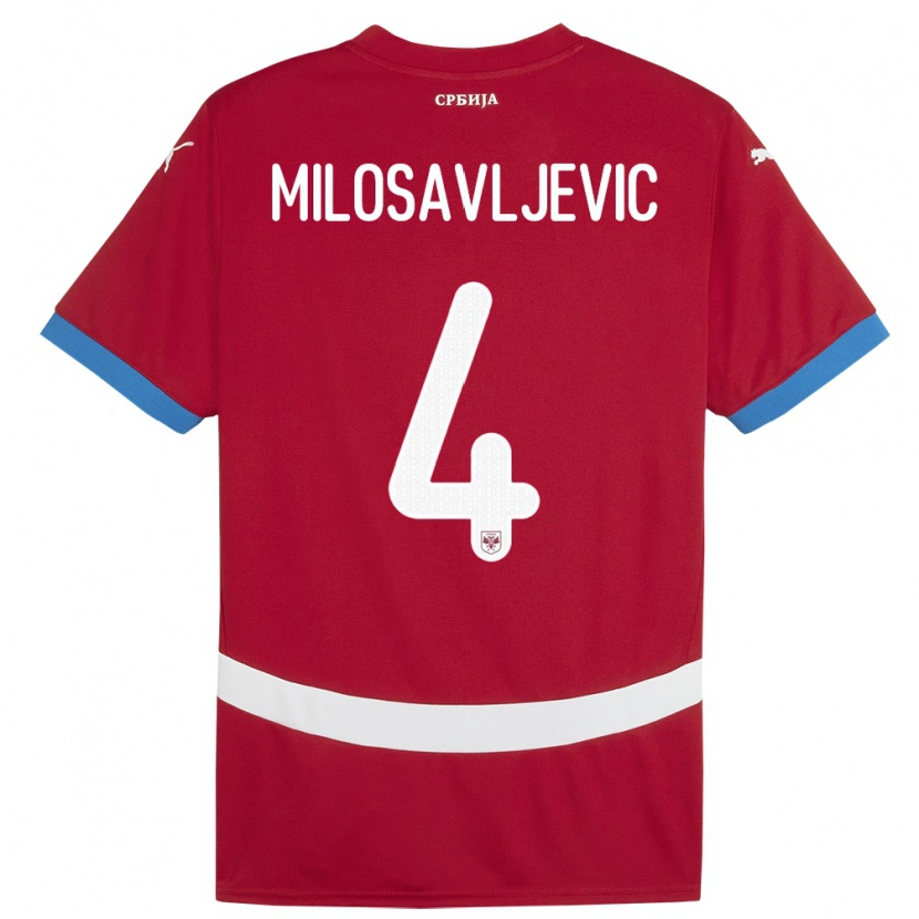Danxen Dětské Srbsko Veljko Milosavljevic #4 Červené Domů Hráčské Dresy 24-26 Dres