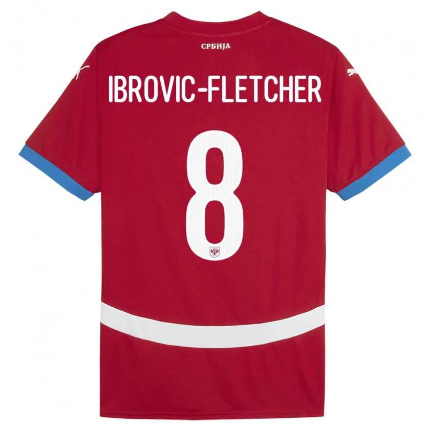 Danxen Dětské Srbsko Edward Ibrovic-Fletcher #8 Červené Domů Hráčské Dresy 24-26 Dres