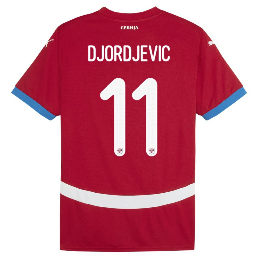 Danxen Dětské Srbsko Uros Djordjevic #11 Červené Domů Hráčské Dresy 24-26 Dres
