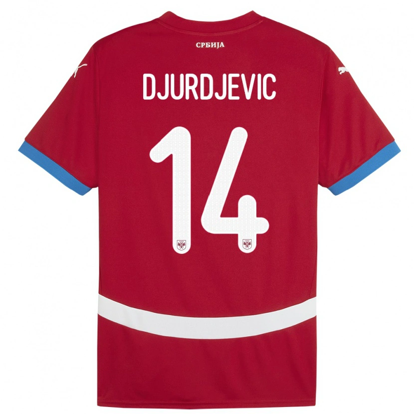 Danxen Dětské Srbsko Vukasin Djurdjevic #14 Červené Domů Hráčské Dresy 24-26 Dres