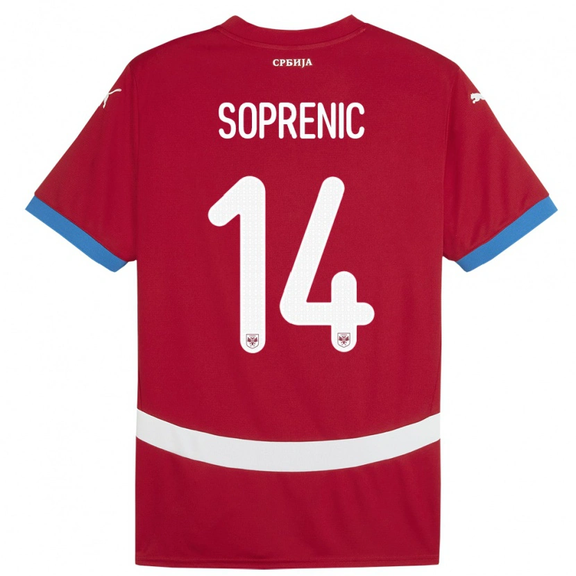Danxen Dětské Srbsko Milos Soprenic #14 Červené Domů Hráčské Dresy 24-26 Dres