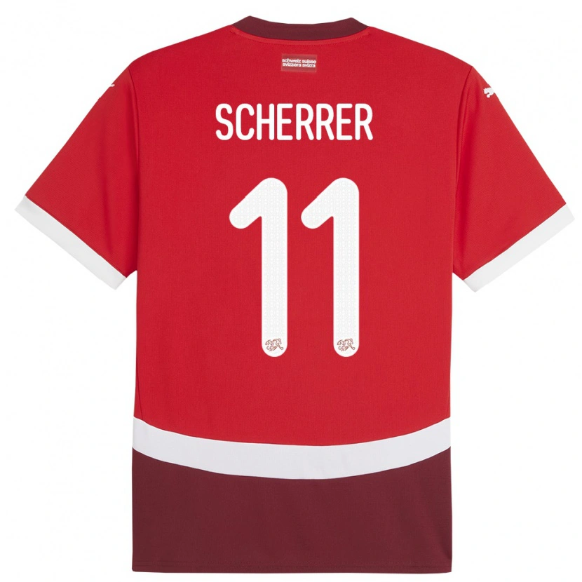 Danxen Dětské Švýcarsko Nevio Scherrer #11 Červené Domů Hráčské Dresy 24-26 Dres