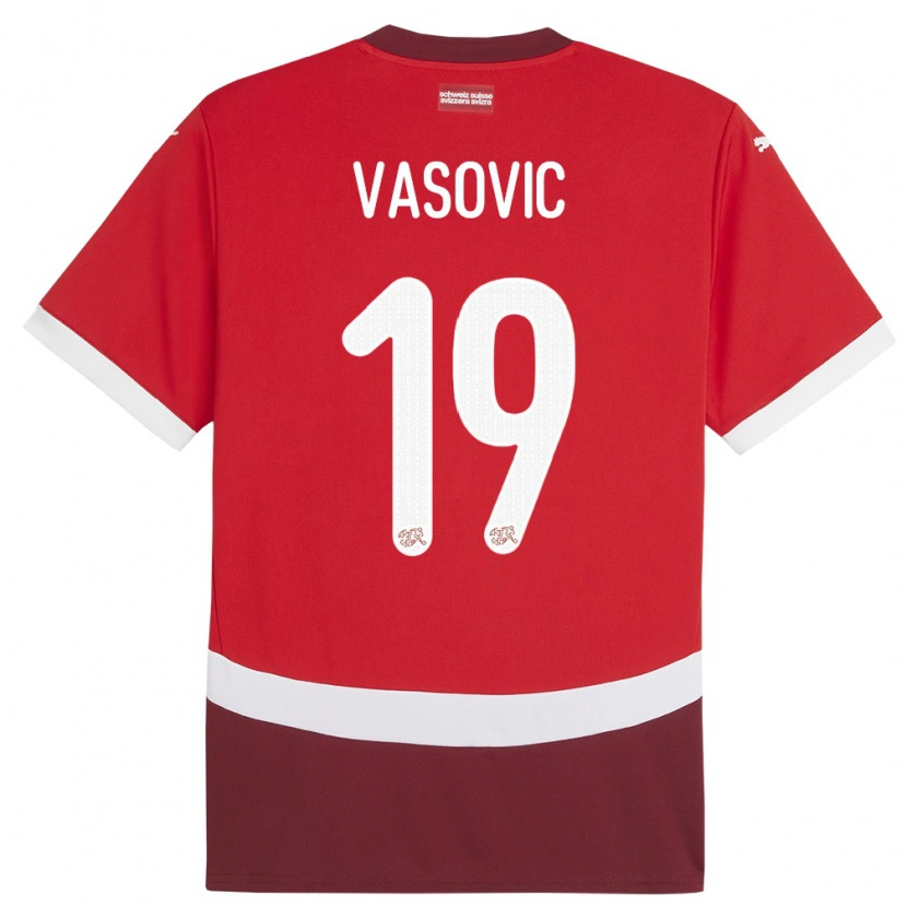 Danxen Dětské Švýcarsko Andrej Vasovic #19 Červené Domů Hráčské Dresy 24-26 Dres