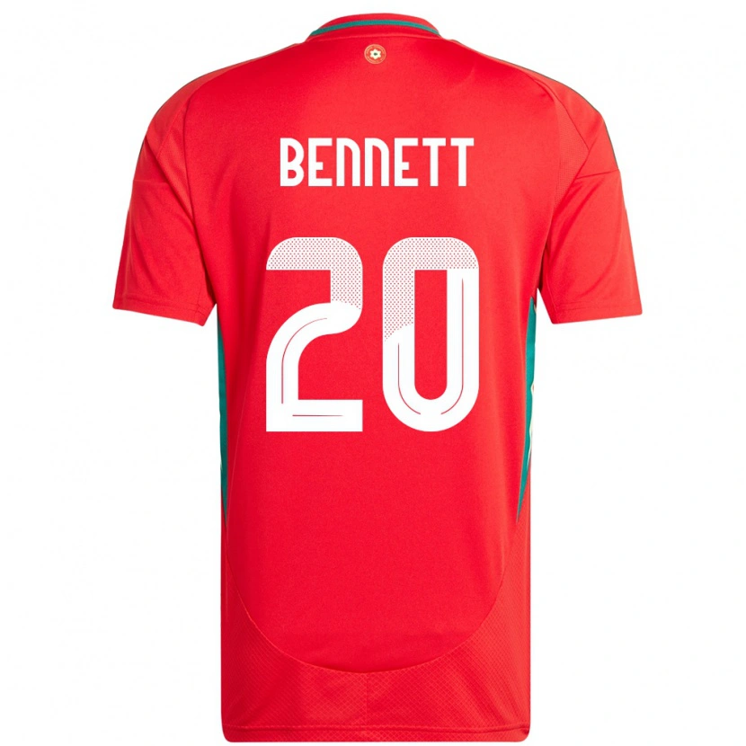 Danxen Dětské Wales Aaron Bennett #20 Červený Domů Hráčské Dresy 24-26 Dres