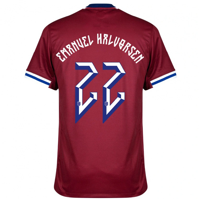 Danxen Dětské Norsko Victor Emanuel Halvorsen #22 Červená Modrá Bílá Domů Hráčské Dresy 24-26 Dres