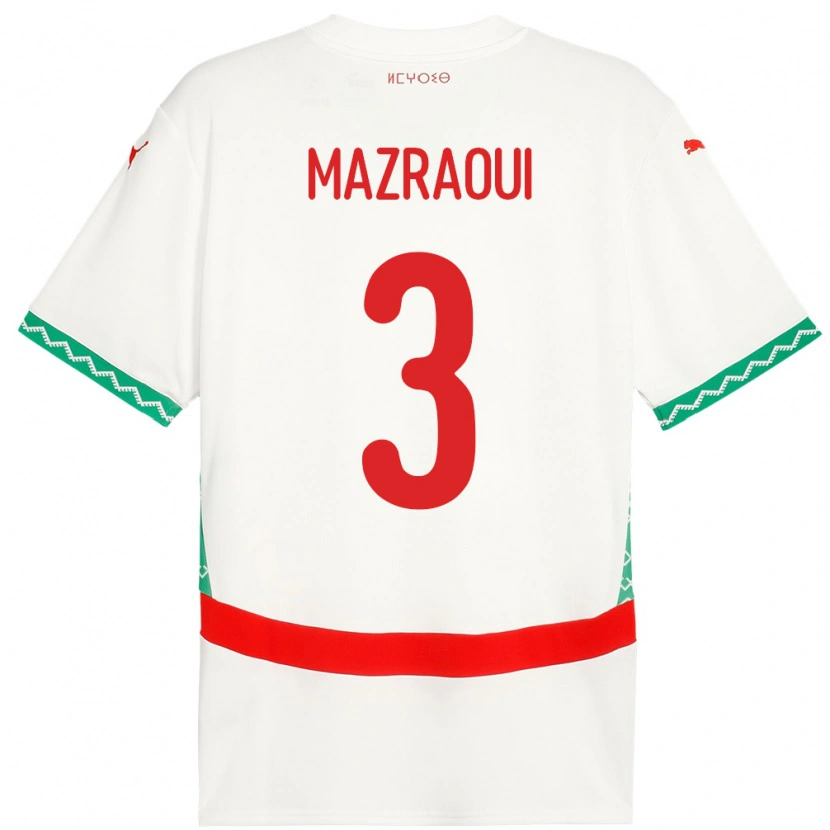 Danxen Dětské Maroko Noussair Mazraoui #3 Bílý Daleko Hráčské Dresy 24-26 Dres