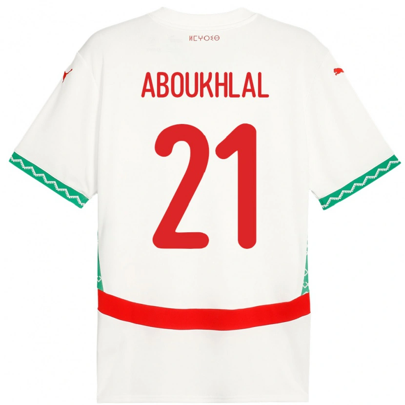 Danxen Dětské Maroko Zakaria Aboukhlal #21 Bílý Daleko Hráčské Dresy 24-26 Dres