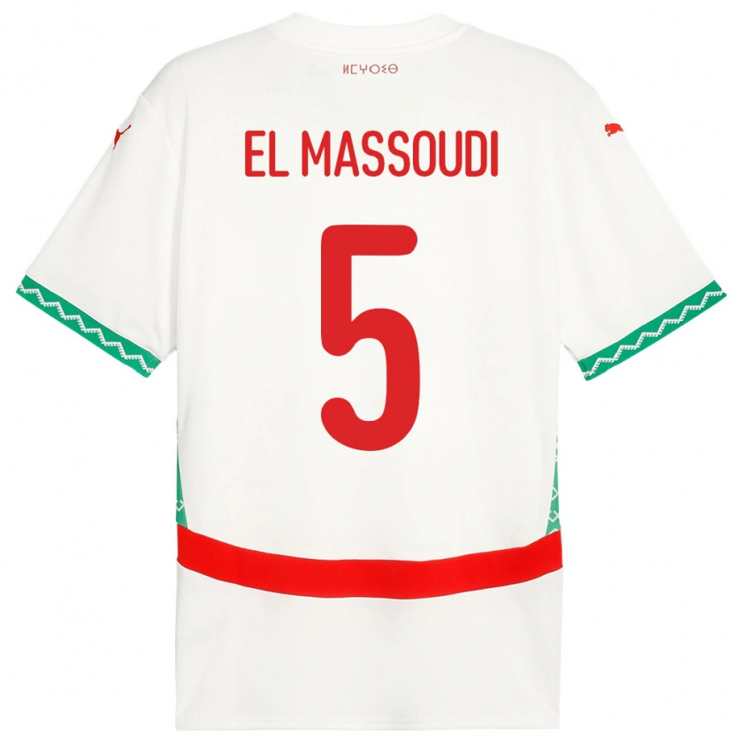 Danxen Dětské Maroko Nassim El Massoudi #5 Bílý Daleko Hráčské Dresy 24-26 Dres