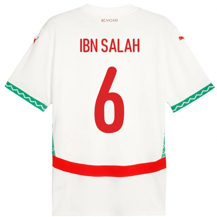 Danxen Dětské Maroko Oualid Ibn Salah #6 Bílý Daleko Hráčské Dresy 24-26 Dres