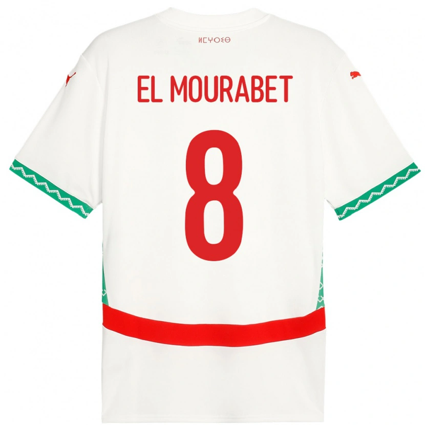 Danxen Dětské Maroko Samir El Mourabet #8 Bílý Daleko Hráčské Dresy 24-26 Dres
