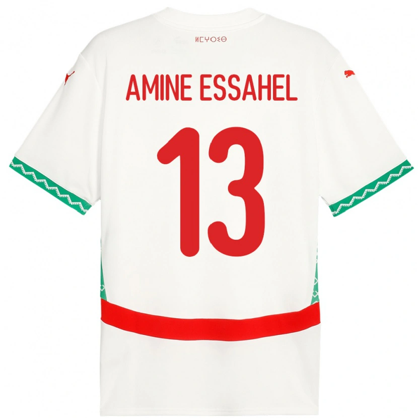 Danxen Dětské Maroko Mohamed Amine Essahel #13 Bílý Daleko Hráčské Dresy 24-26 Dres