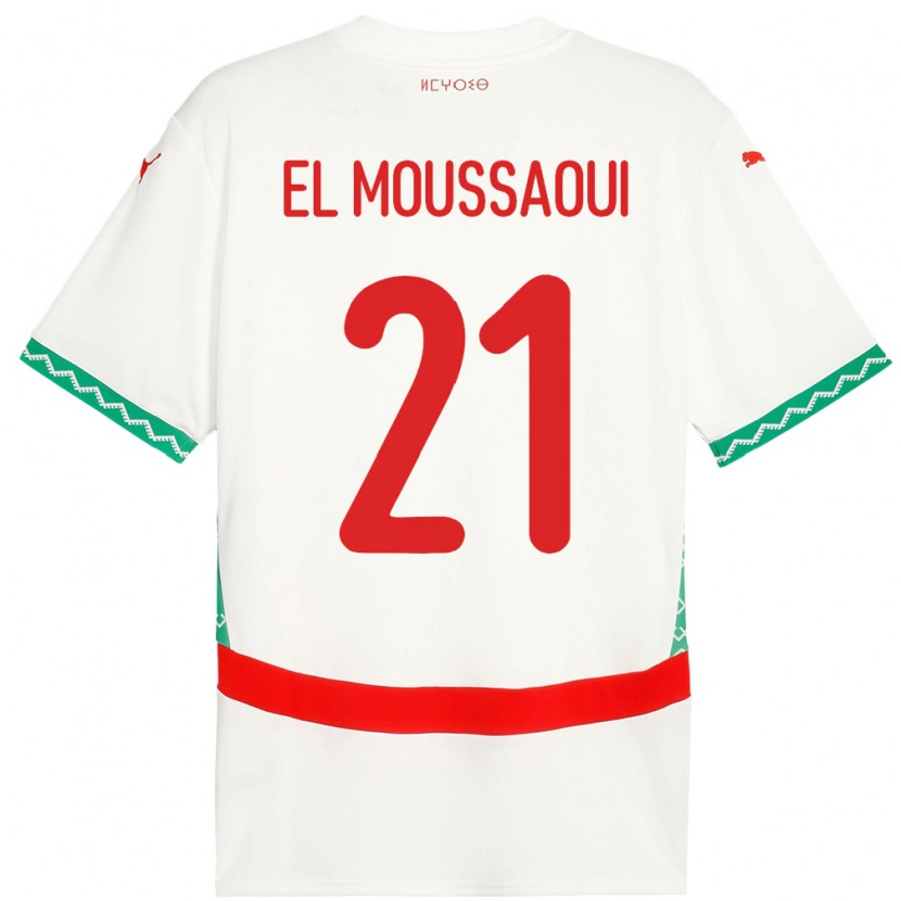 Danxen Dětské Maroko Tajeddine El Moussaoui #21 Bílý Daleko Hráčské Dresy 24-26 Dres