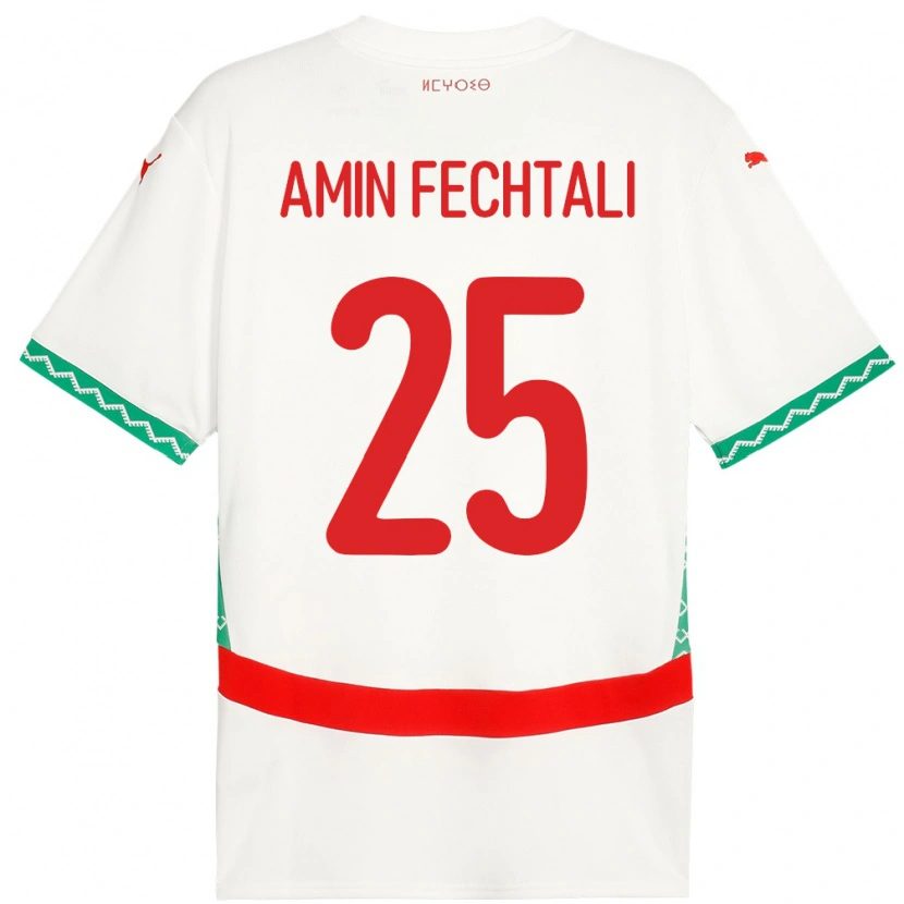 Danxen Dětské Maroko Oualid Amin Fechtali #25 Bílý Daleko Hráčské Dresy 24-26 Dres
