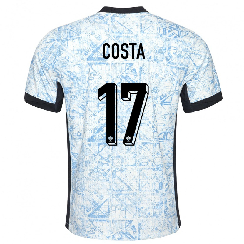 Danxen Dětské Portugalsko João Costa #17 Krémově Modrá Daleko Hráčské Dresy 24-26 Dres