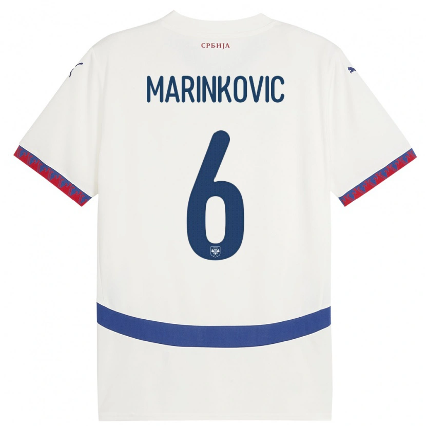 Danxen Dětské Srbsko Vojin Marinkovic #6 Bílý Daleko Hráčské Dresy 24-26 Dres