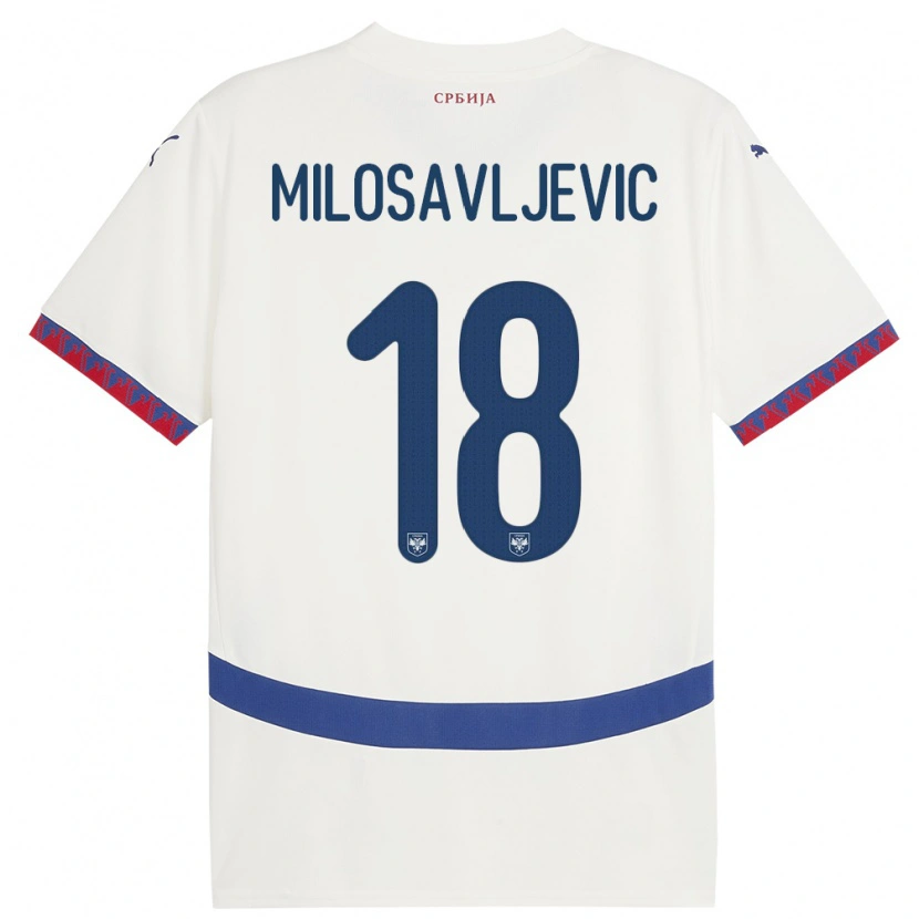 Danxen Dětské Srbsko Jovan Milosavljevic #18 Bílý Daleko Hráčské Dresy 24-26 Dres