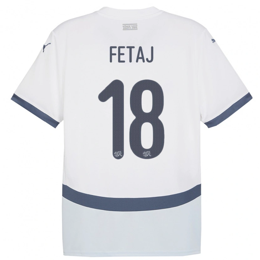 Danxen Dětské Švýcarsko Sarjon Fetaj #18 Bílý Daleko Hráčské Dresy 24-26 Dres