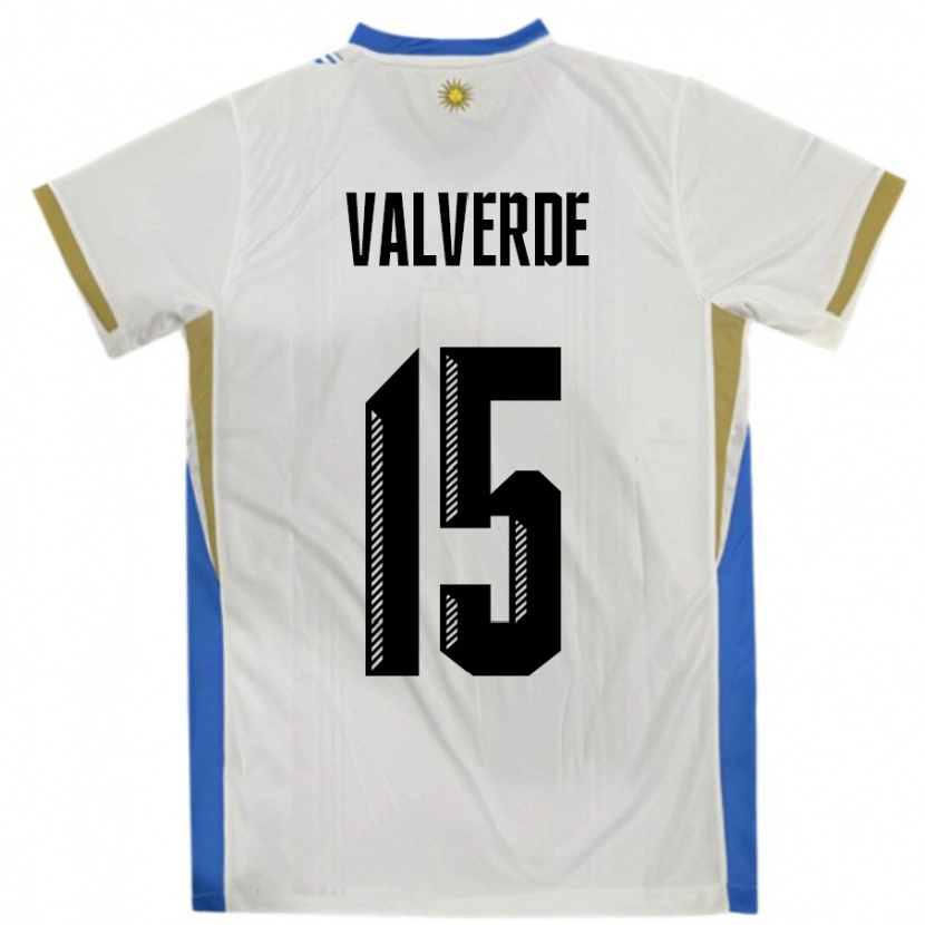 Danxen Dětské Uruguay Federico Valverde #15 Bílá Modrá Daleko Hráčské Dresy 24-26 Dres
