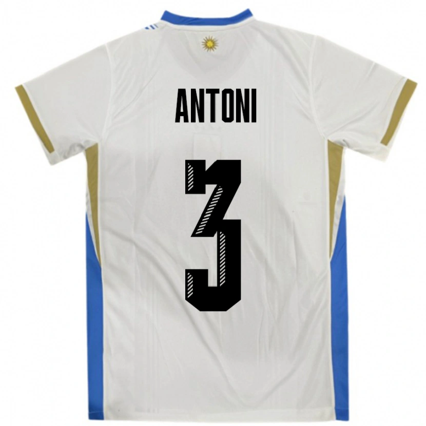 Danxen Dětské Uruguay Mateo Antoni #3 Bílá Modrá Daleko Hráčské Dresy 24-26 Dres