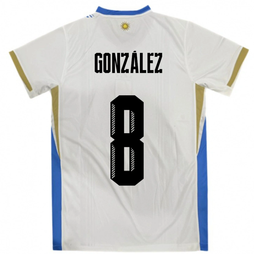 Danxen Dětské Uruguay Luciano Gonzalez #8 Bílá Modrá Daleko Hráčské Dresy 24-26 Dres