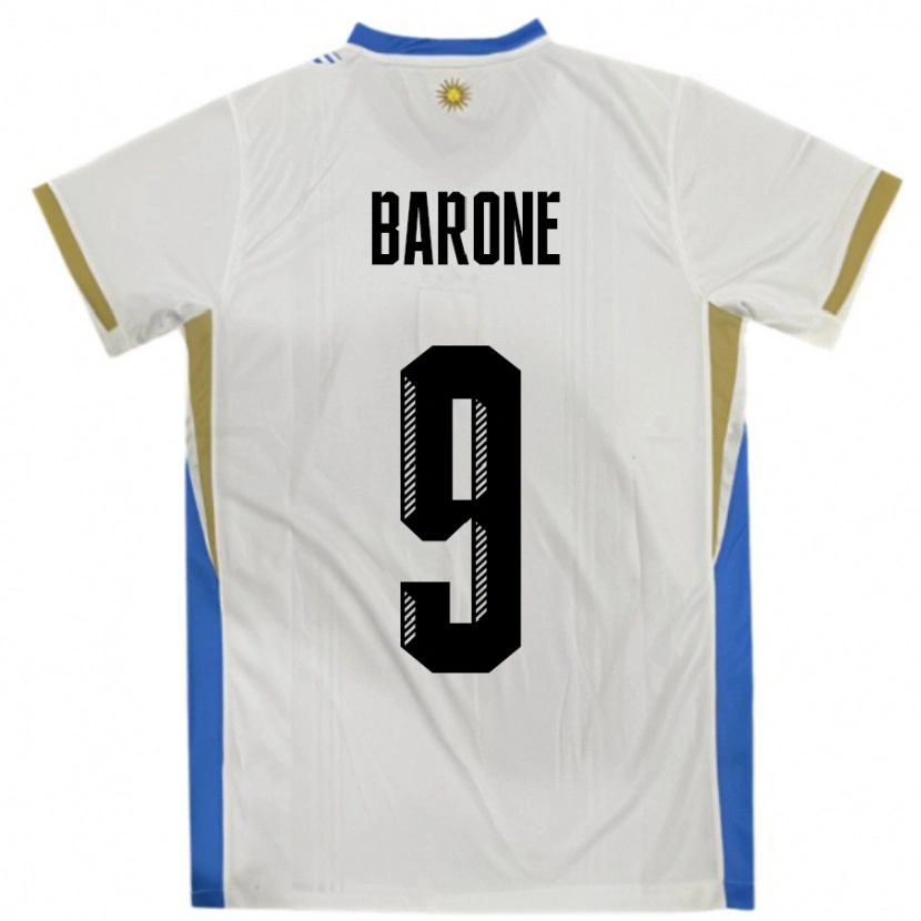 Danxen Dětské Uruguay Faustino Barone #9 Bílá Modrá Daleko Hráčské Dresy 24-26 Dres