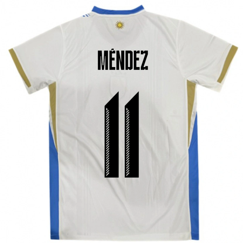 Danxen Dětské Uruguay Axel Méndez #11 Bílá Modrá Daleko Hráčské Dresy 24-26 Dres