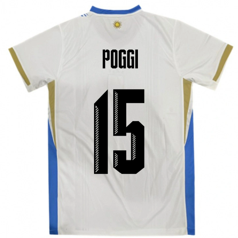 Danxen Dětské Uruguay Vicente Poggi #15 Bílá Modrá Daleko Hráčské Dresy 24-26 Dres