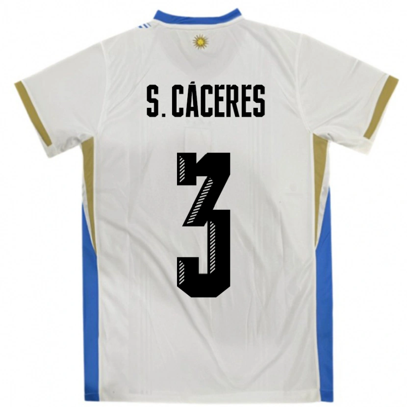 Danxen Dětské Uruguay Sebastian Caceres #3 Bílá Modrá Daleko Hráčské Dresy 24-26 Dres