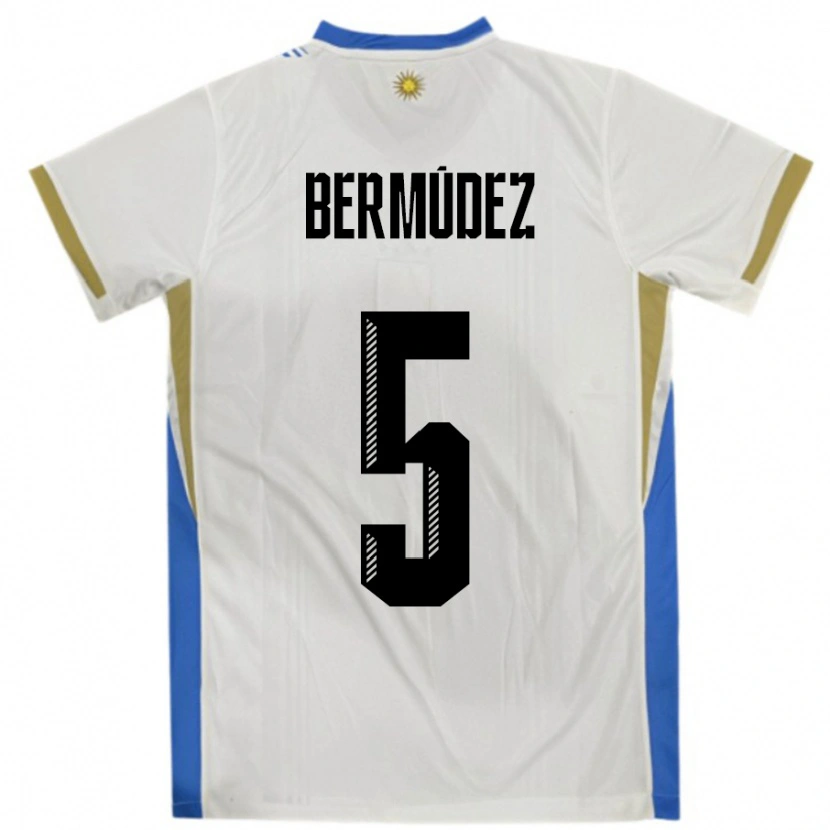 Danxen Dětské Uruguay Karol Bermudez #5 Bílá Modrá Daleko Hráčské Dresy 24-26 Dres