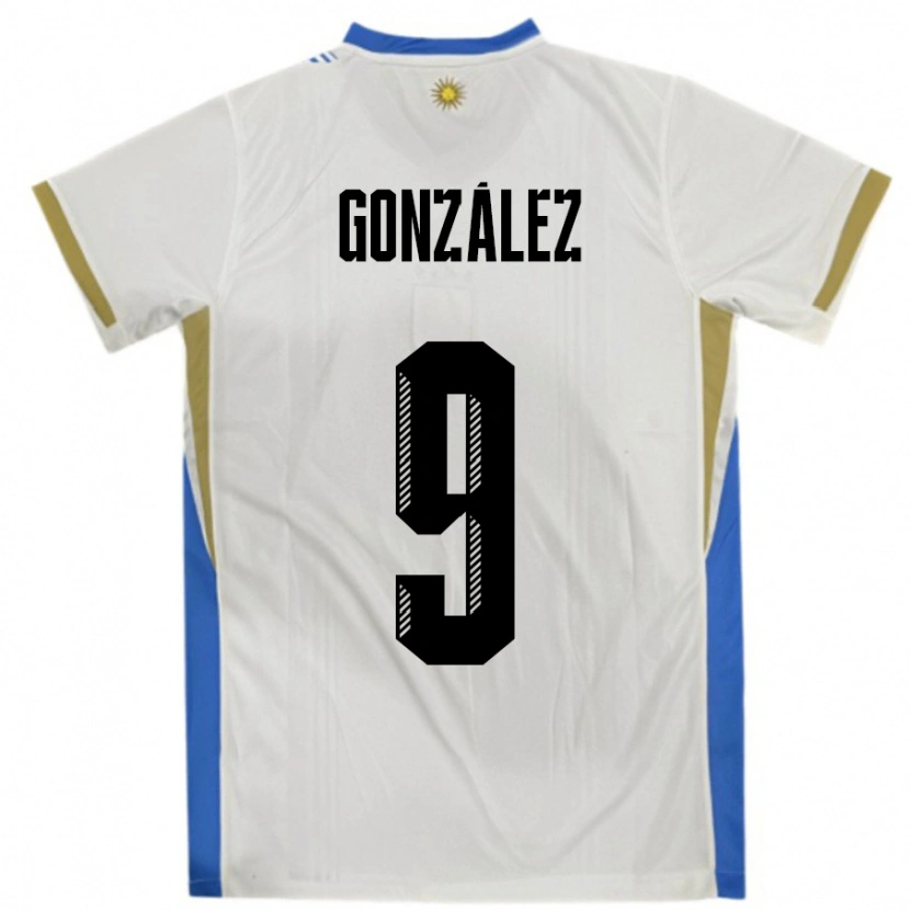 Danxen Dětské Uruguay Pamela Gonzalez #9 Bílá Modrá Daleko Hráčské Dresy 24-26 Dres