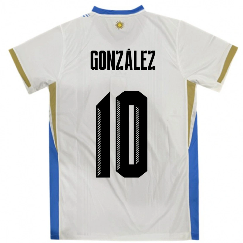 Danxen Dětské Uruguay Franco Gonzalez #10 Bílá Modrá Daleko Hráčské Dresy 24-26 Dres