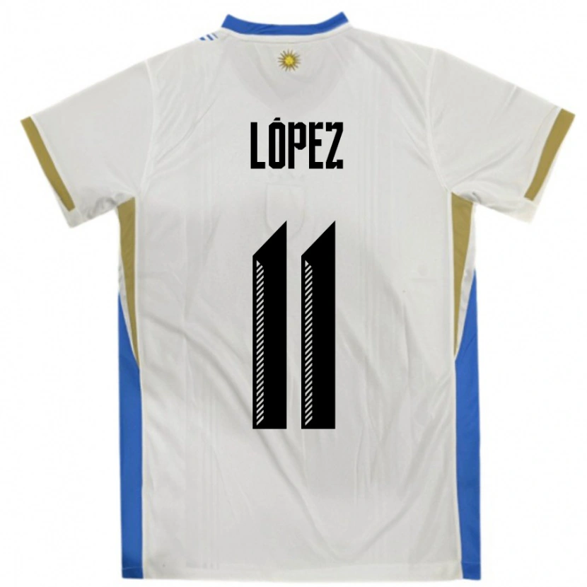 Danxen Dětské Uruguay Guillermo Lopez #11 Bílá Modrá Daleko Hráčské Dresy 24-26 Dres
