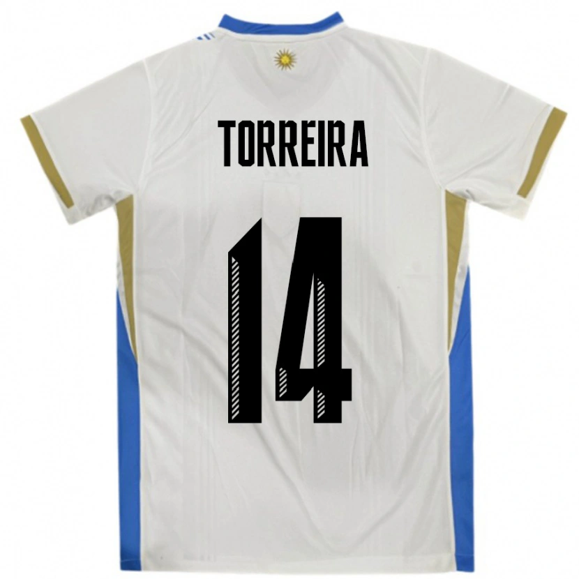 Danxen Dětské Uruguay Lucas Torreira #14 Bílá Modrá Daleko Hráčské Dresy 24-26 Dres