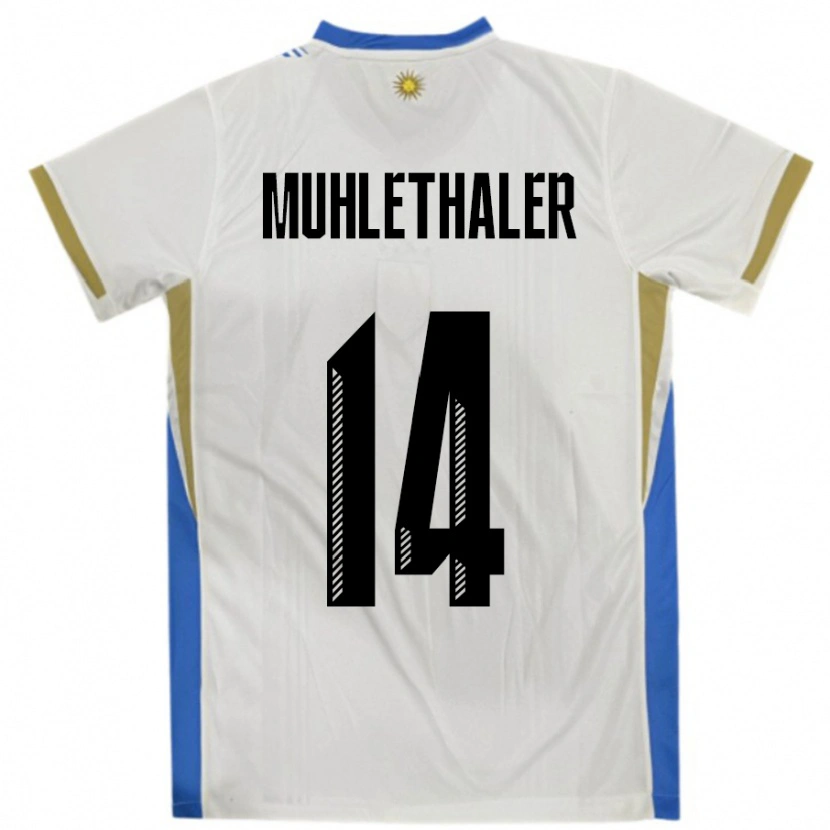 Danxen Dětské Uruguay Stiven Muhlethaler #14 Bílá Modrá Daleko Hráčské Dresy 24-26 Dres