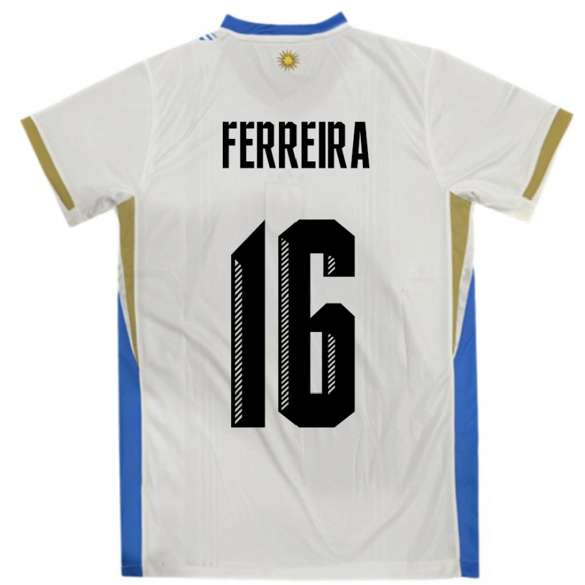 Danxen Dětské Uruguay Joaquin Ferreira #16 Bílá Modrá Daleko Hráčské Dresy 24-26 Dres