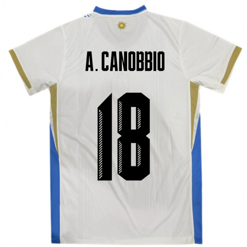Danxen Dětské Uruguay Agustin Canobbio #18 Bílá Modrá Daleko Hráčské Dresy 24-26 Dres
