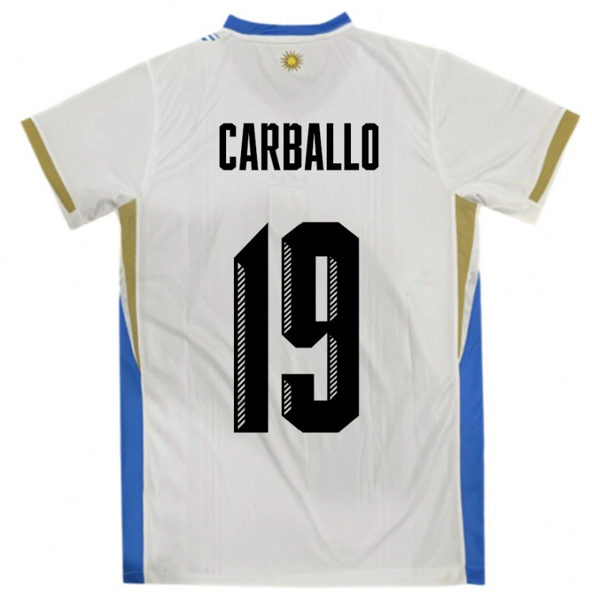 Danxen Dětské Uruguay Wendy Carballo #19 Bílá Modrá Daleko Hráčské Dresy 24-26 Dres