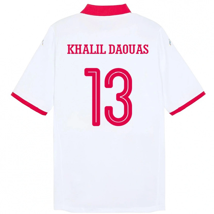Danxen Dětské Tunisko Mohamed Khalil Daouas #13 Bílý Daleko Hráčské Dresy 24-26 Dres