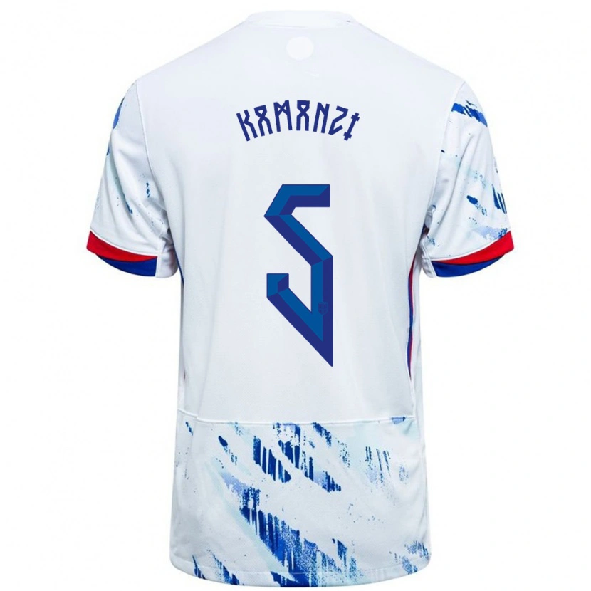 Danxen Dětské Norsko Warren Kamanzi #5 Bílá Modrá Daleko Hráčské Dresy 24-26 Dres