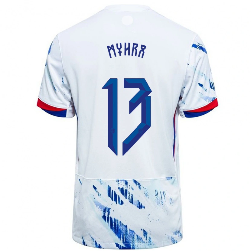 Danxen Dětské Norsko Viljar Myhra #13 Bílá Modrá Daleko Hráčské Dresy 24-26 Dres