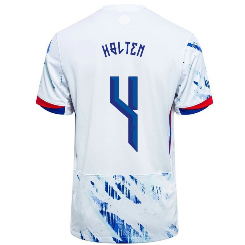 Danxen Dětské Norsko Rasmus Holten #4 Bílá Modrá Daleko Hráčské Dresy 24-26 Dres