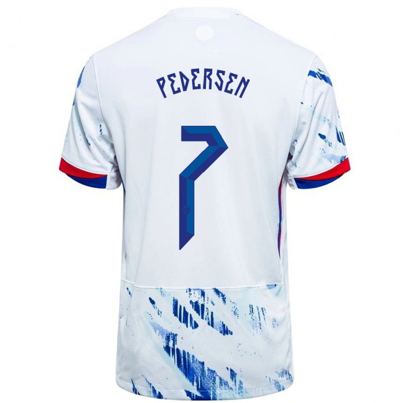 Danxen Dětské Norsko Mats Pedersen #7 Bílá Modrá Daleko Hráčské Dresy 24-26 Dres