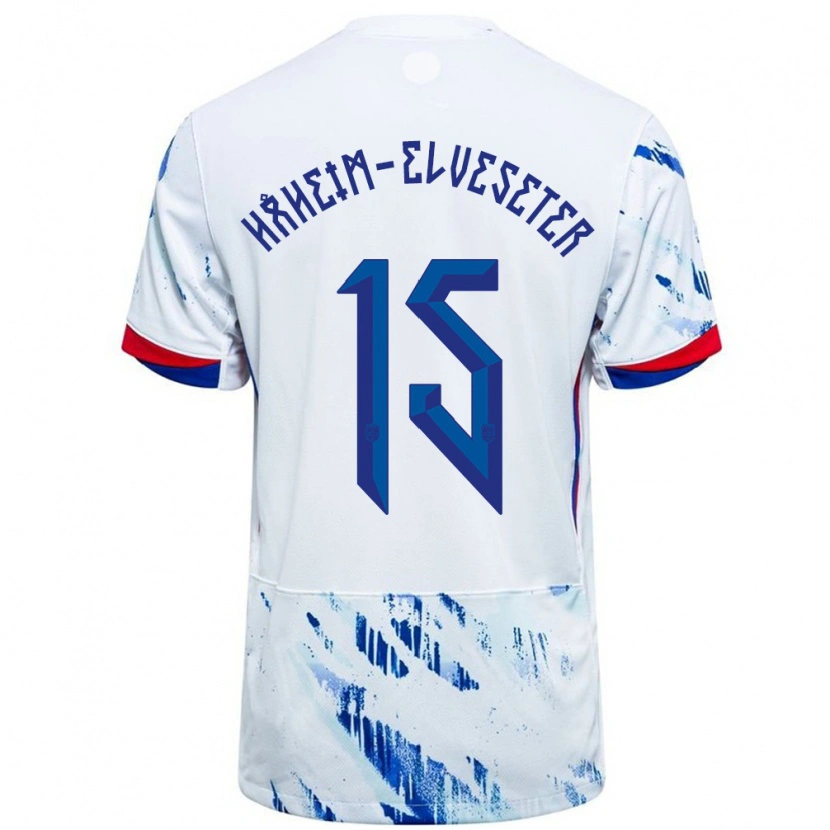 Danxen Dětské Norsko Martin Håheim-Elveseter #15 Bílá Modrá Daleko Hráčské Dresy 24-26 Dres