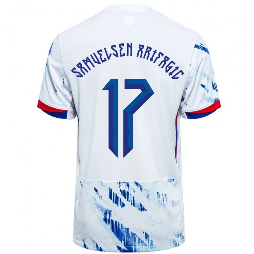 Danxen Dětské Norsko Elias Samuelsen Arifagic #17 Bílá Modrá Daleko Hráčské Dresy 24-26 Dres